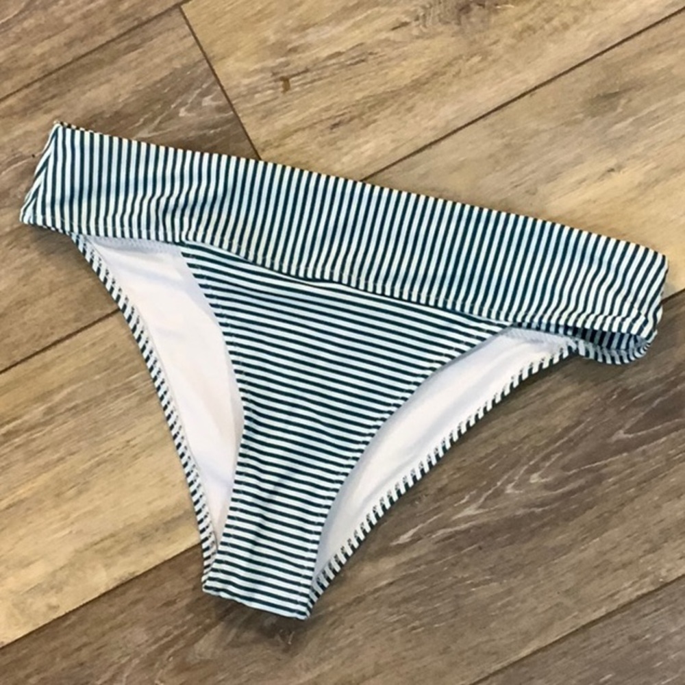 Green and White Striped Bikini Bottom Swimwear